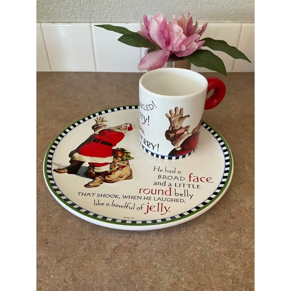 Hallmark Christmas Cookies for Santa Plate and Mug Set Vintage Style Ceramic